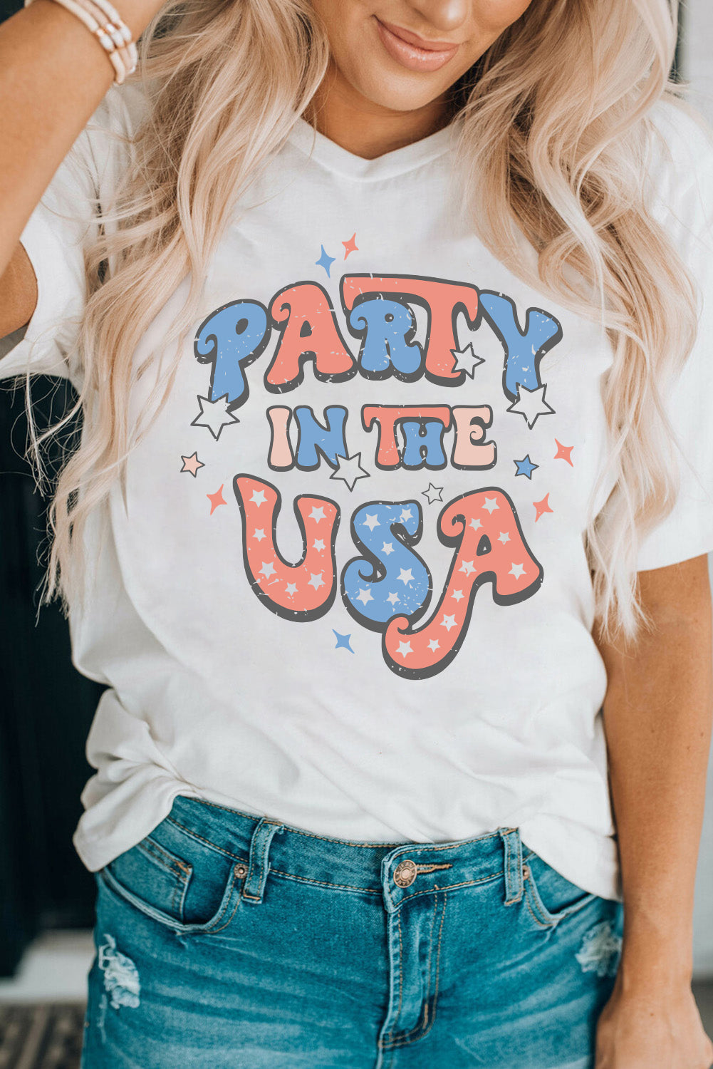 StarWave White Party in the USA Flag Fashion Top