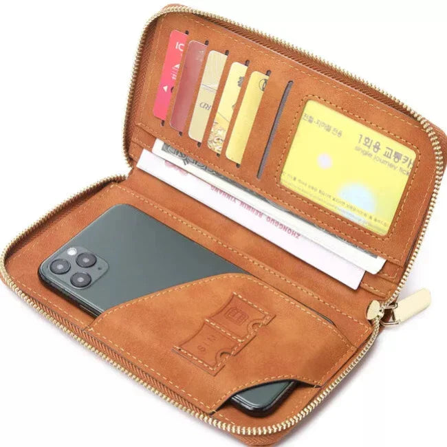 Travel wallet with a secure zipper closure, featuring a stylish design and "Passport" embossed on the front, ideal for organizing passports, cards, and travel essentials.