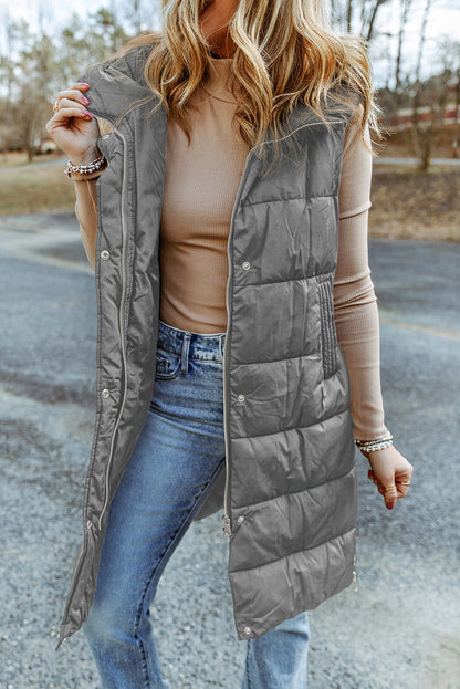 Lily - Long Puffer Vest with Hood