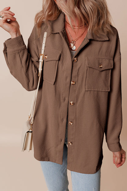 Casual Waffle - Knit Button Up Shacket