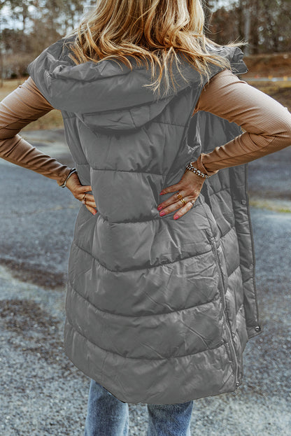 Lily - Long Puffer Vest with Hood