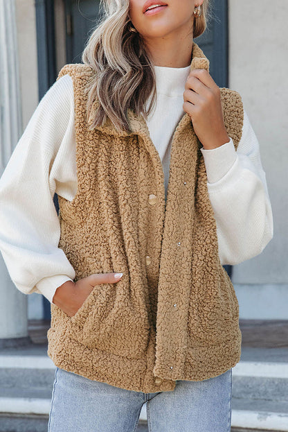 Sherpa Fleece Button-Up Vest