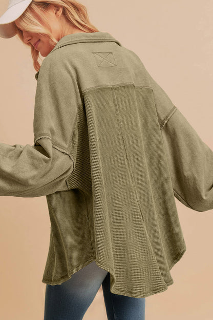 Waffle Knit Patchwork Buttoned Oversized jacket