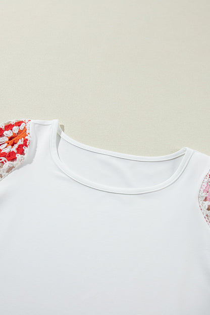 Black Floral Crochet Short Sleeve Top