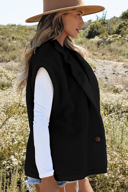 Cozy Sleeveless Sherpa Cape with Button Closure