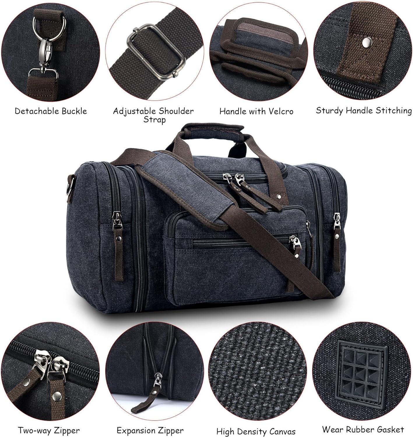 Stylish travel bag with a durable design, multiple pockets for organized storage, sturdy handles, and zippers, ideal for travel and weekend trips.