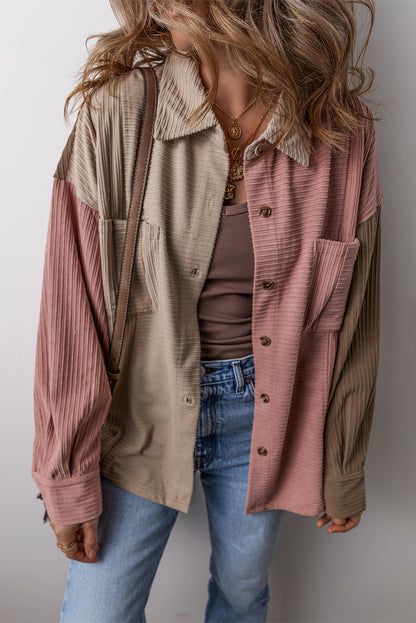 Color Block Oversized Button-Down jacket