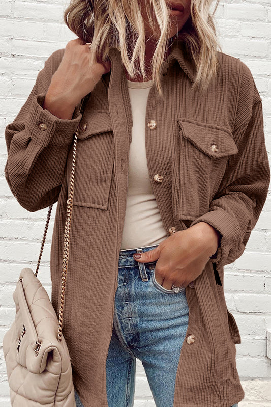 Casual Waffle - Knit Button Up Shacket