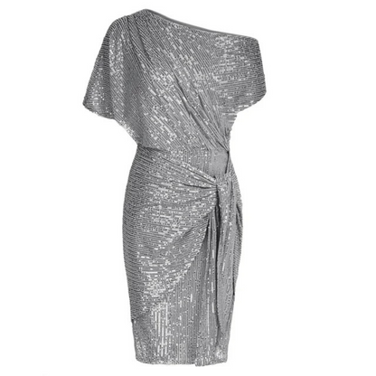 Ava | One-Shoulder Ruched Party Dress for Women Shiny asymmetrical ruched dress for women, offering an elegant, modern cut. This fitted dress enhances the silhouette with its refined gathered details, ideal for evenings out or special events. A sophisticated model for a bold, glamorous look.