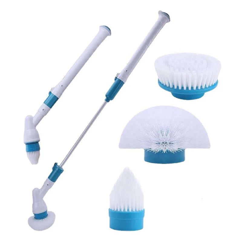 A versatile cleaning tool with a round scrubber head designed for efficient and thorough cleaning on various surfaces, shown in use on a shiny floor.