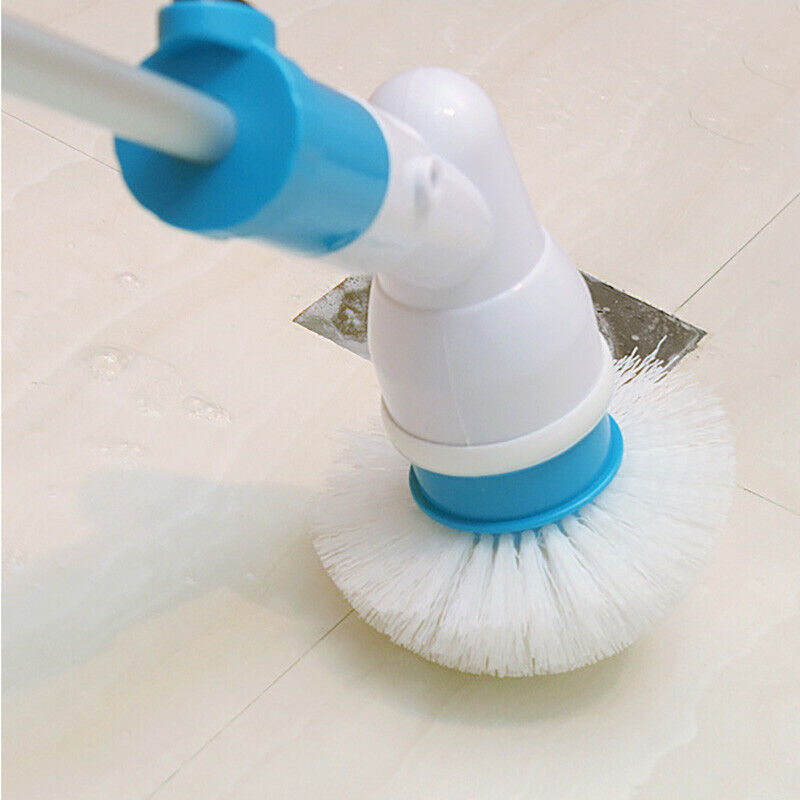 A versatile cleaning tool with a round scrubber head designed for efficient and thorough cleaning on various surfaces, shown in use on a shiny floor.