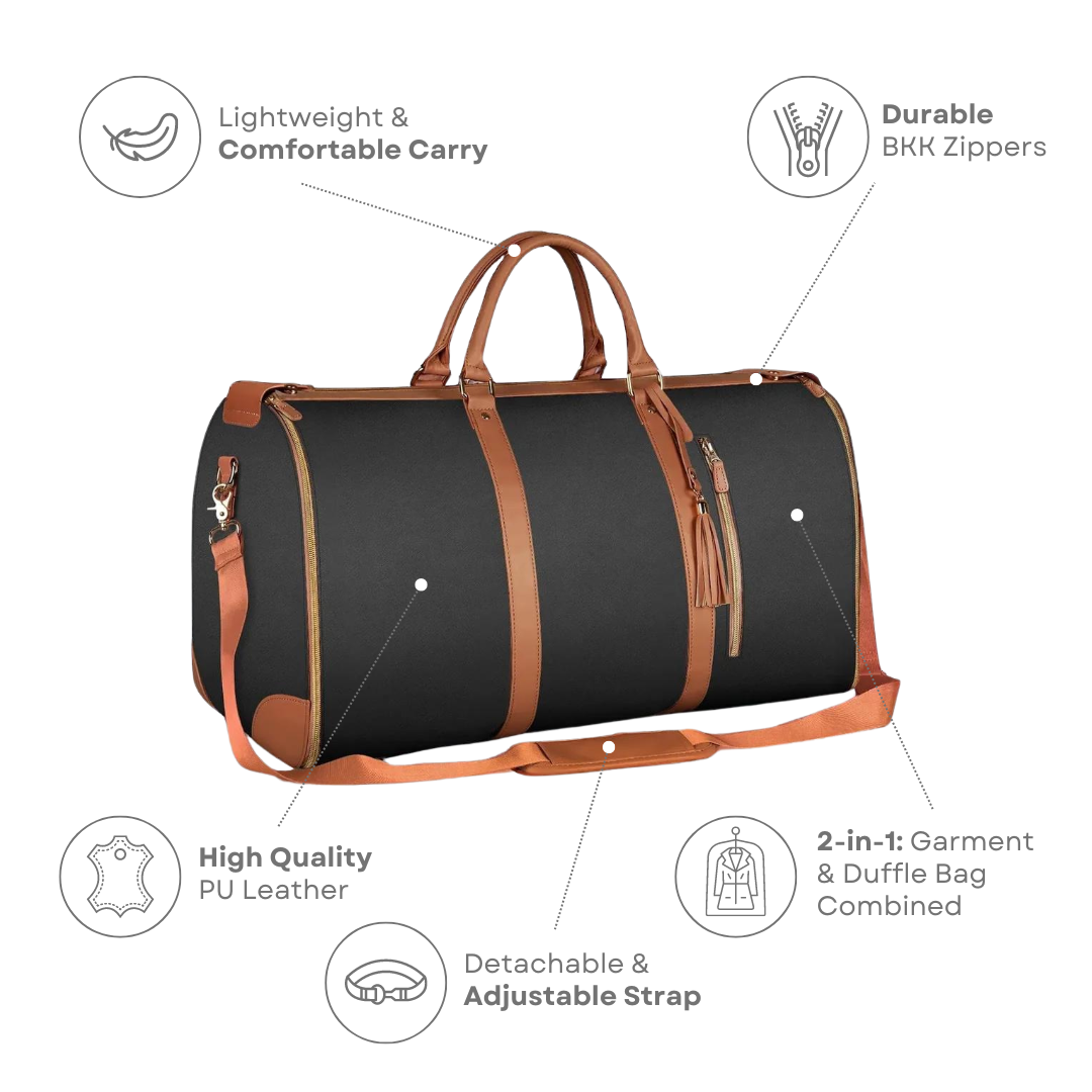 Stylish and spacious travel bag with an elegant design, featuring durable handles, a shoulder strap, and premium detailing for versatile use.