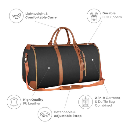 Stylish and spacious travel bag with an elegant design, featuring durable handles, a shoulder strap, and premium detailing for versatile use.