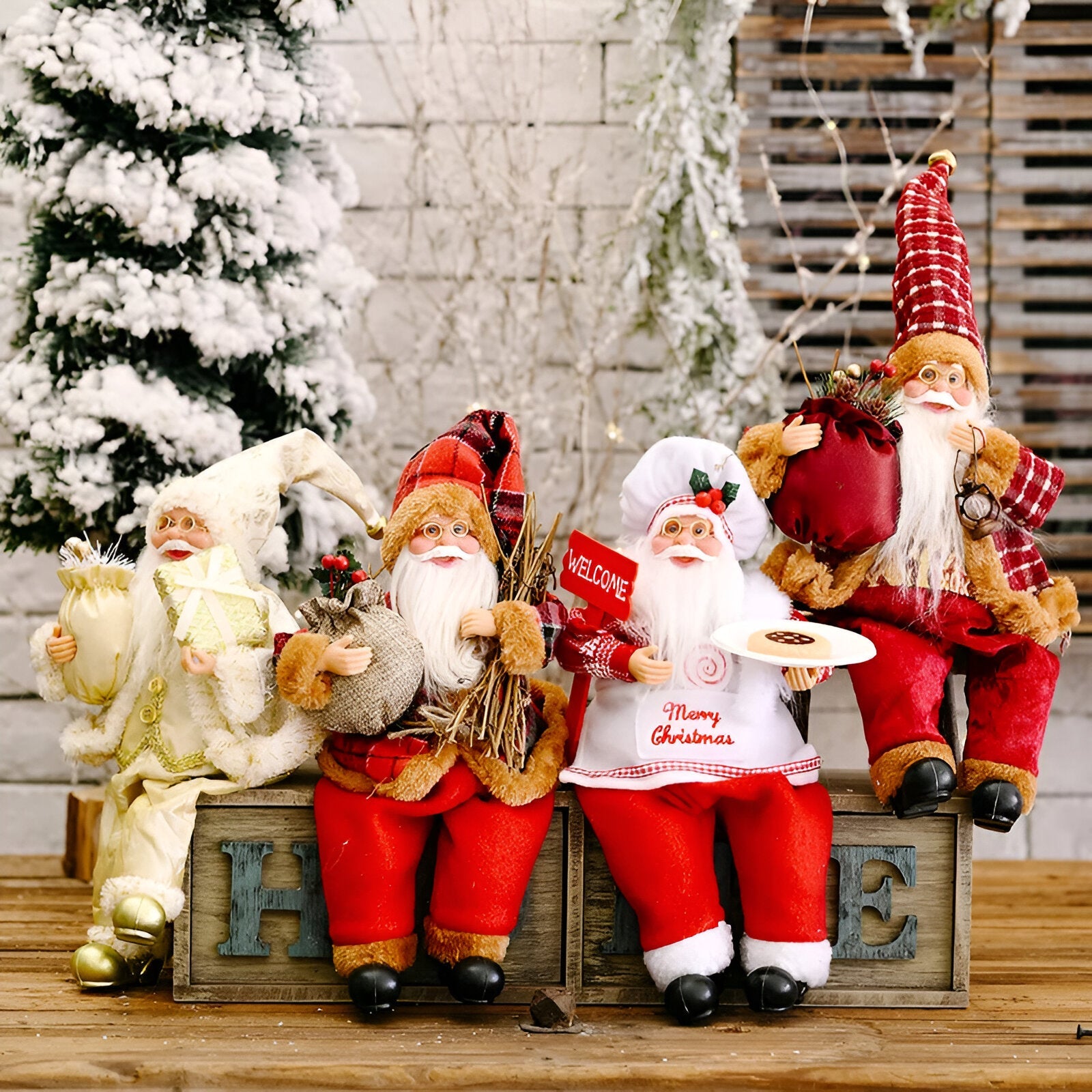 Festive Santa figurine holding a gift sack and a teddy bear, designed to add charm and holiday spirit to your seasonal decorations.