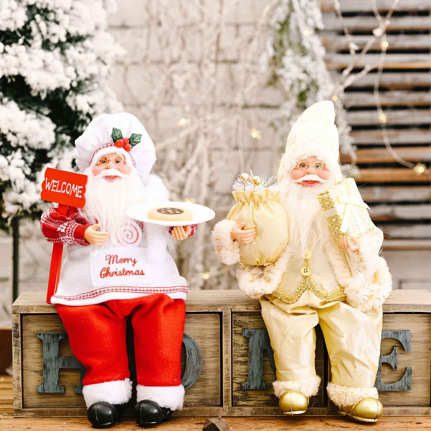 Festive Santa figurine holding a gift sack and a teddy bear, designed to add charm and holiday spirit to your seasonal decorations.