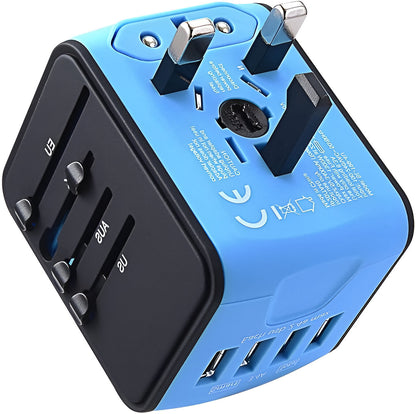 Universal travel adapter with multiple plug options and USB ports for charging devices. Compact, lightweight, and compatible with outlets in over 150 countries. Perfect for keeping devices powered during international travel or business trips.