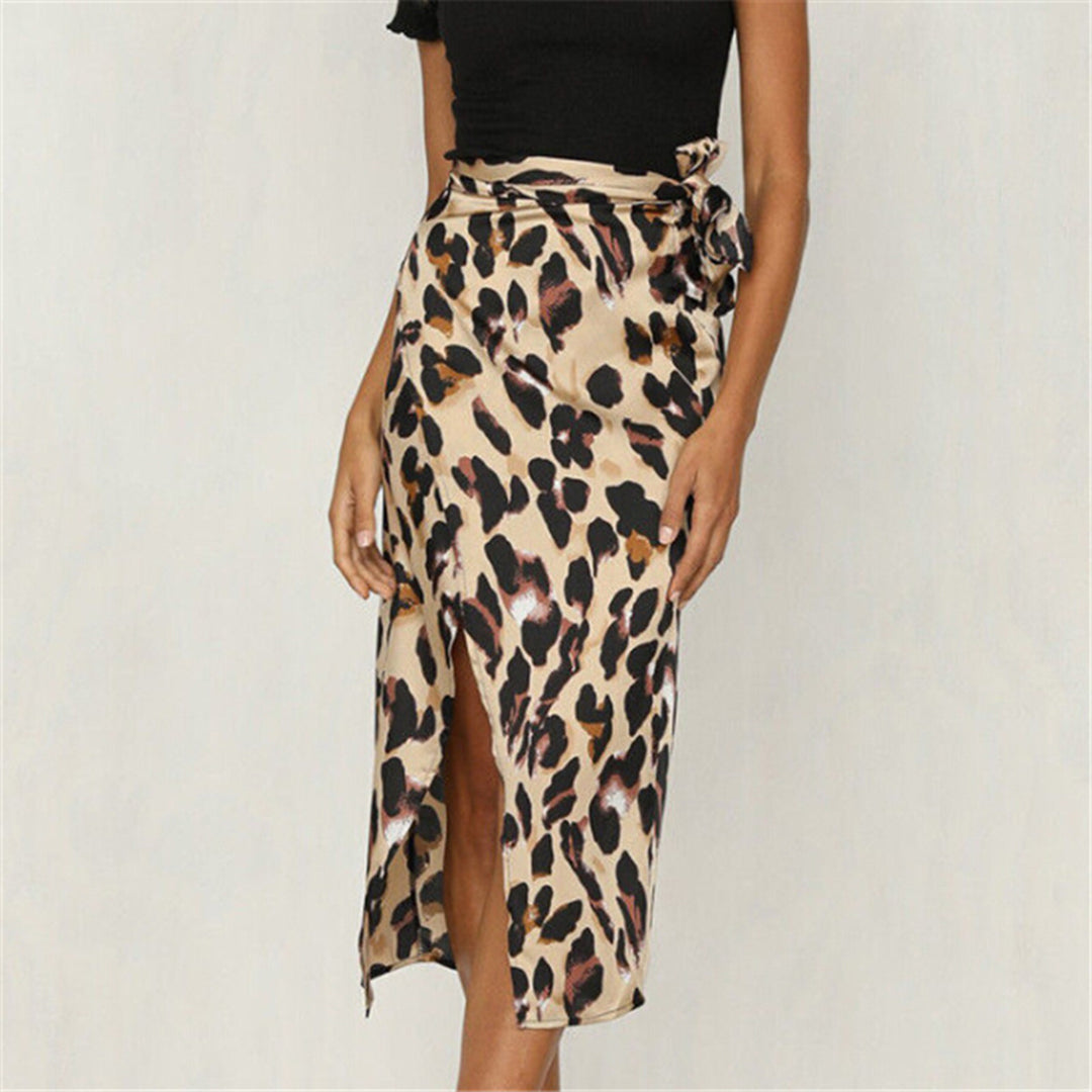 Model wearing the Samantha | Animal Print Wrap Skirt, featuring a bold animal print pattern and a flattering wrap design. This chic skirt adds a fierce touch to any outfit, perfect for day or night occasions.