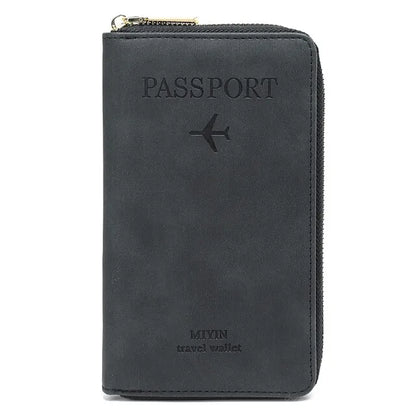 Travel wallet with a secure zipper closure, featuring a stylish design and "Passport" embossed on the front, ideal for organizing passports, cards, and travel essentials.