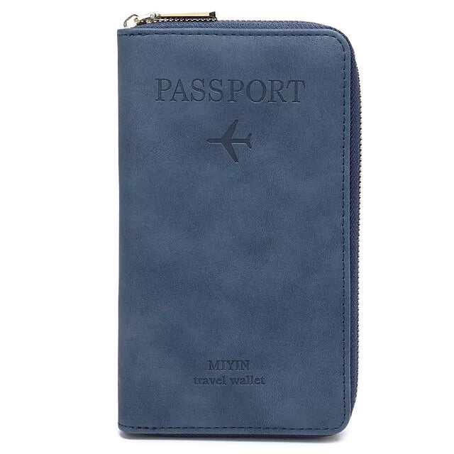 Travel wallet with a secure zipper closure, featuring a stylish design and "Passport" embossed on the front, ideal for organizing passports, cards, and travel essentials.