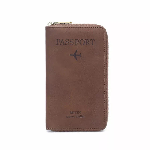 Travel wallet with a secure zipper closure, featuring a stylish design and "Passport" embossed on the front, ideal for organizing passports, cards, and travel essentials.