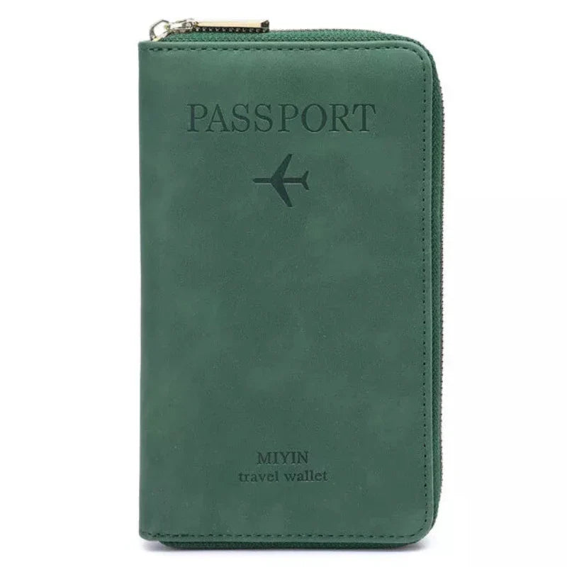 Travel wallet with a secure zipper closure, featuring a stylish design and "Passport" embossed on the front, ideal for organizing passports, cards, and travel essentials.