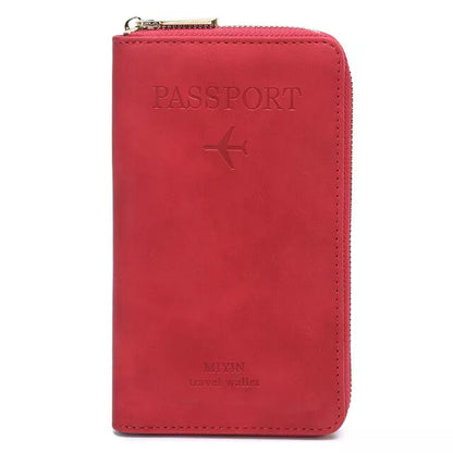 Travel wallet with a secure zipper closure, featuring a stylish design and "Passport" embossed on the front, ideal for organizing passports, cards, and travel essentials.