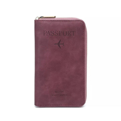 Travel wallet with a secure zipper closure, featuring a stylish design and "Passport" embossed on the front, ideal for organizing passports, cards, and travel essentials.