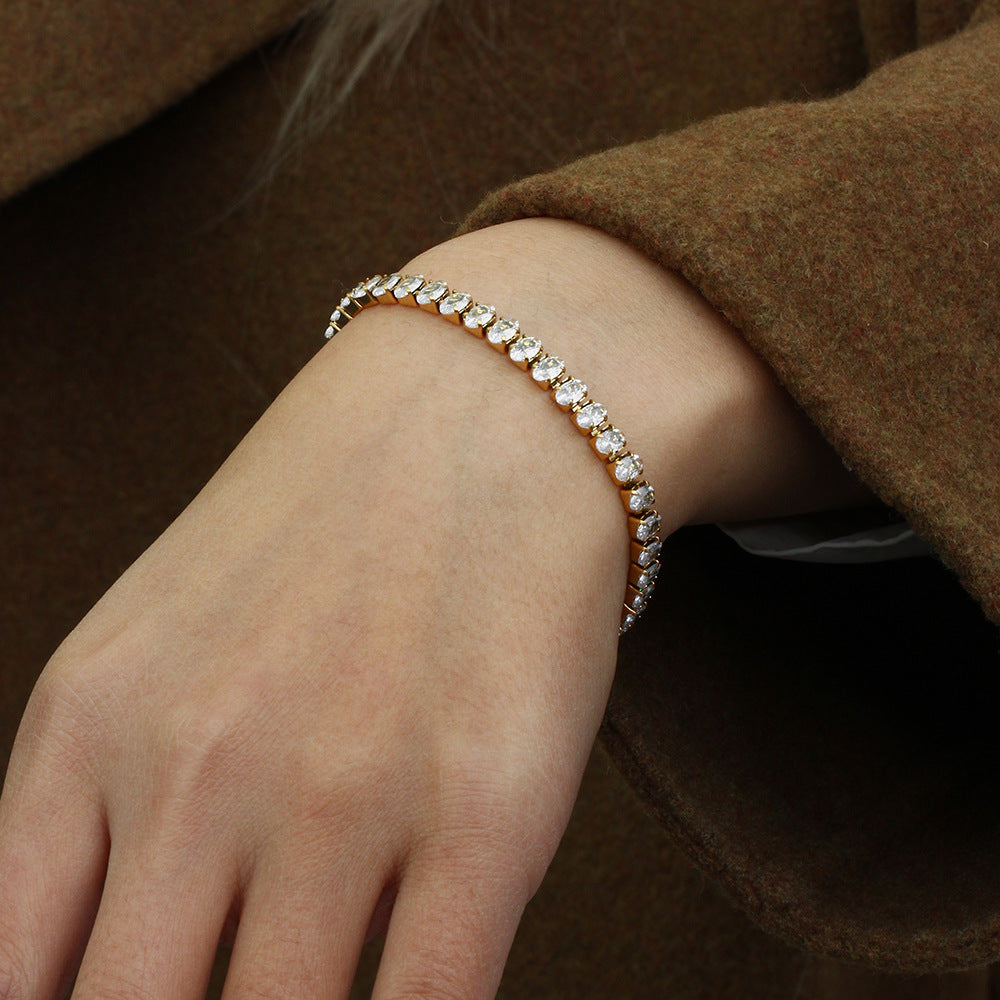 Close-up of the Elena Women's Delicate Bracelet featuring a refined link design, showcasing elegance and sophistication in a minimalist style.