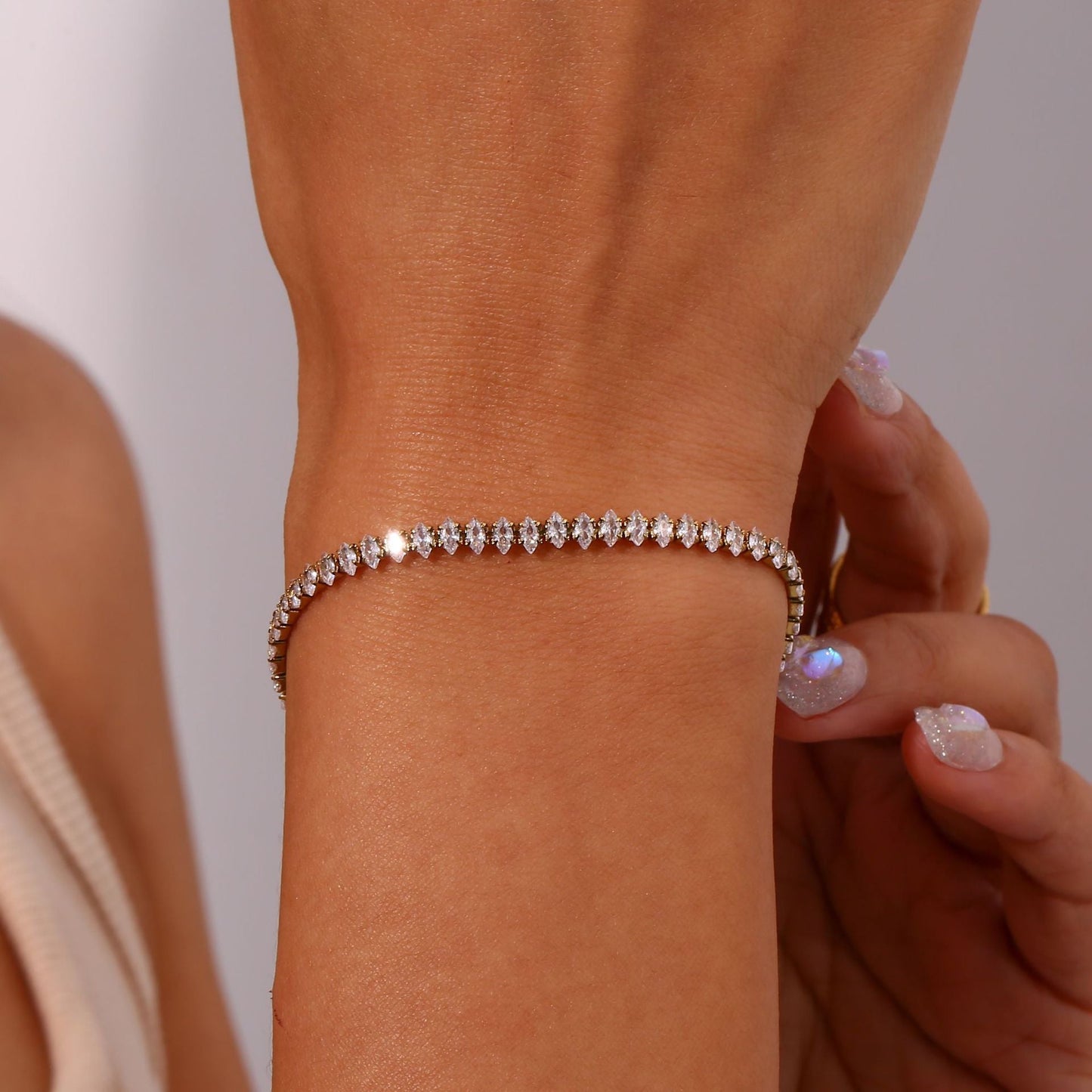 Close-up of the Elena Women's Delicate Bracelet featuring a refined link design, showcasing elegance and sophistication in a minimalist style.