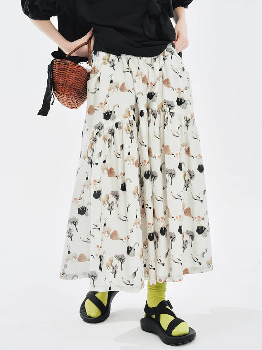 Animal Pattern Elastic Waist Splicing Skirt by Urban Essence