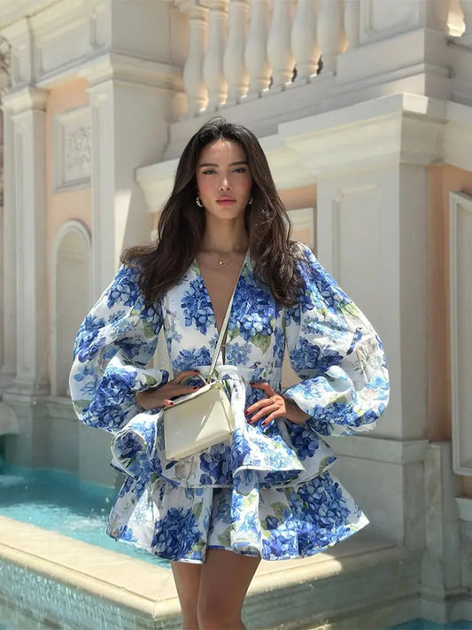 LuxeBloom Floral Print Mini Dress