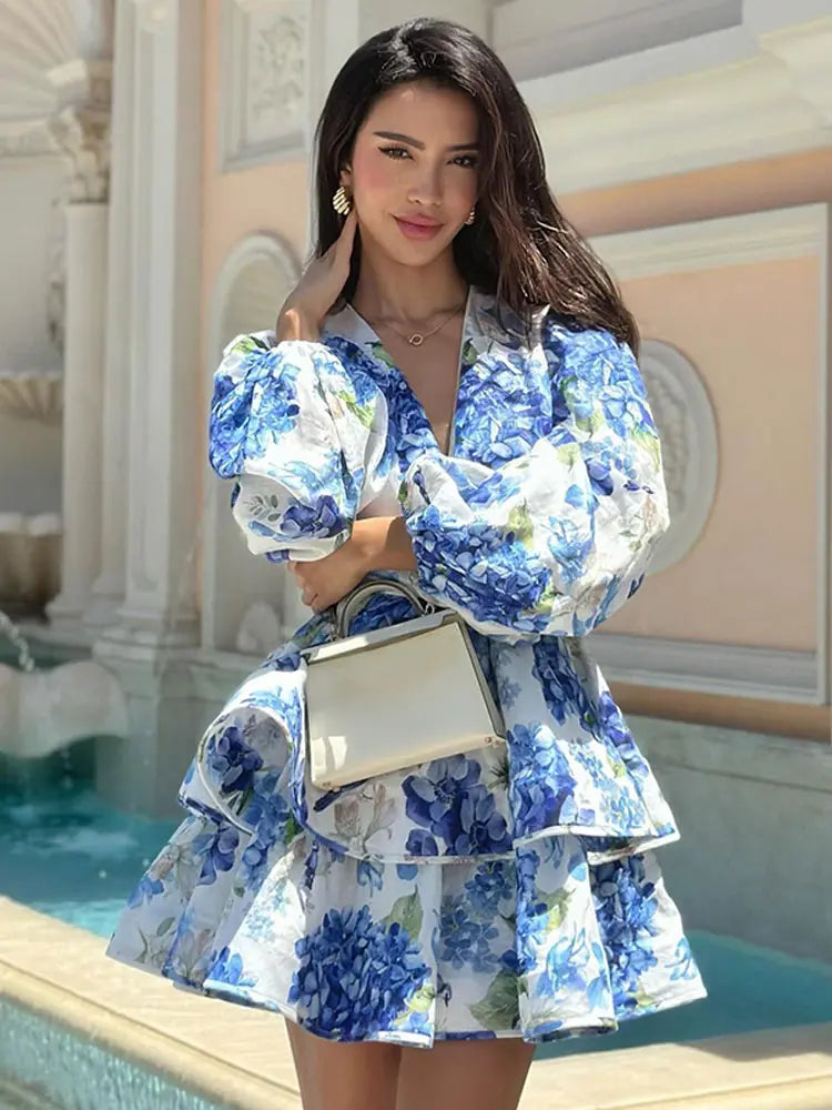 LuxeBloom Floral Print Mini Dress
