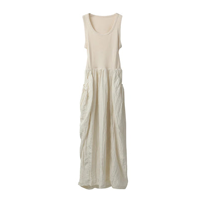 VintageCharm V-Neck Patchwork Dress Backless Loose Midi Dress