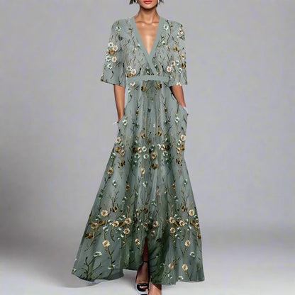 Spring V-Neck Tiered Party Dress