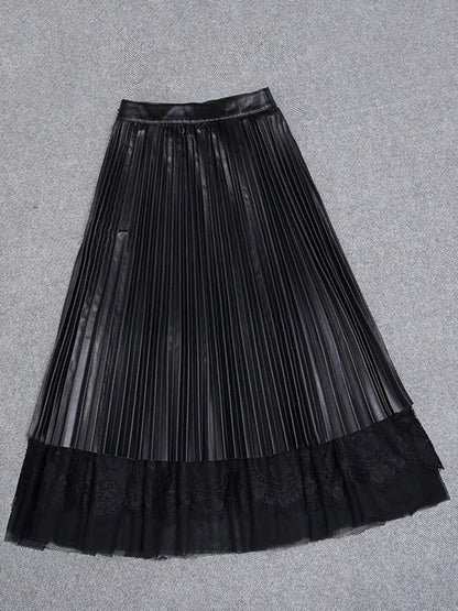 Vintage Women Long Genuine Leather Skirt from Ethereal Grace