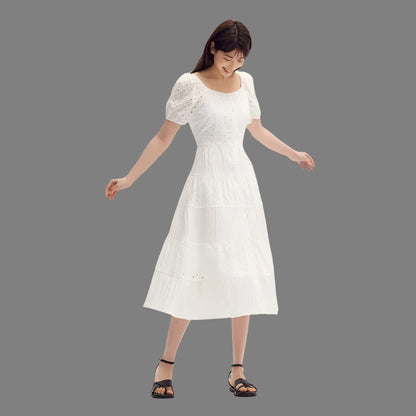 Square Collar Spliced Mid-Length Dress by ElegantFemme