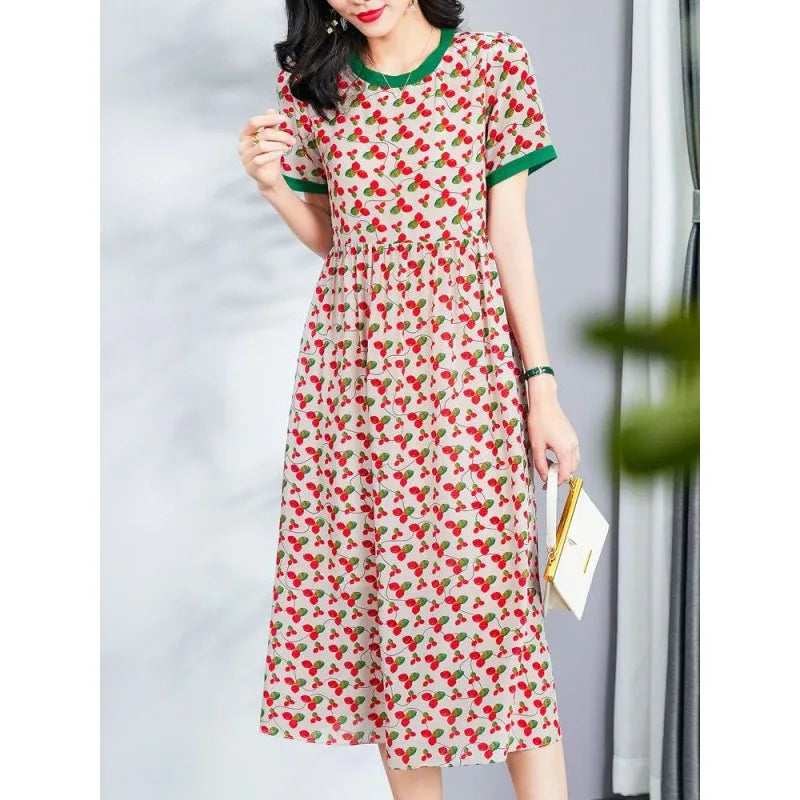 Summer Spliced Color Crew Neck Dress by EleganceFusion