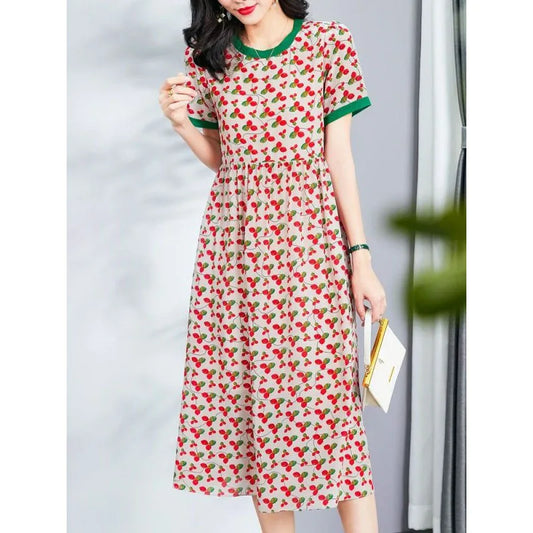 Summer Spliced Color Crew Neck Dress by EleganceFusion