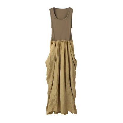 VintageCharm V-Neck Patchwork Dress Backless Loose Midi Dress