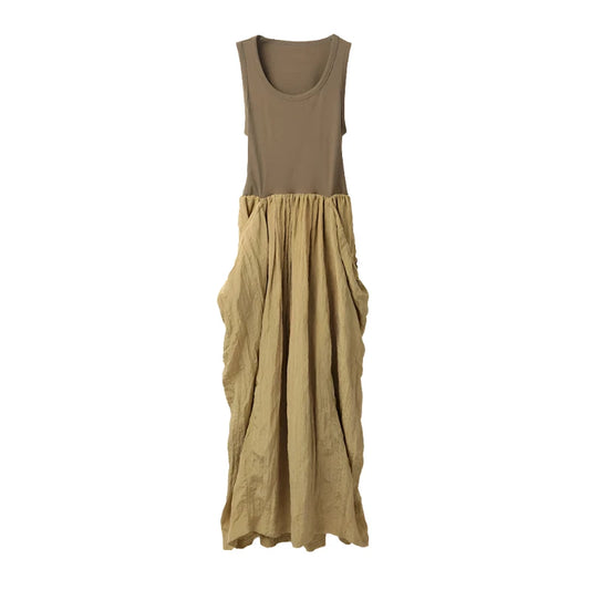 VintageCharm V-Neck Patchwork Dress Backless Loose Midi Dress