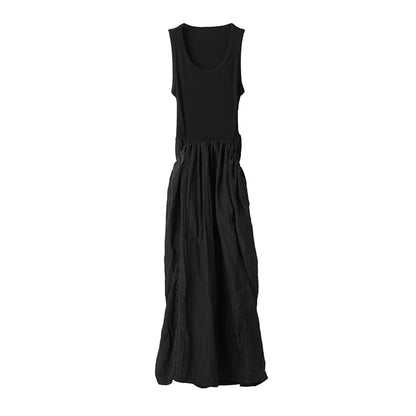 VintageCharm V-Neck Patchwork Dress Backless Loose Midi Dress