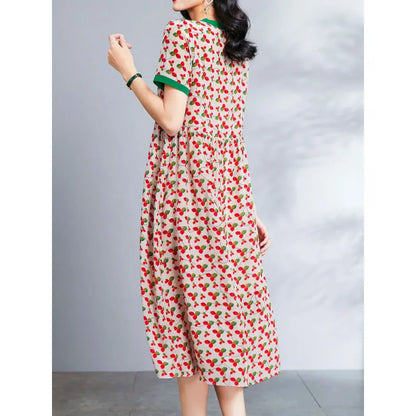 Summer Spliced Color Crew Neck Dress by EleganceFusion
