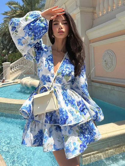 LuxeBloom Floral Print Mini Dress
