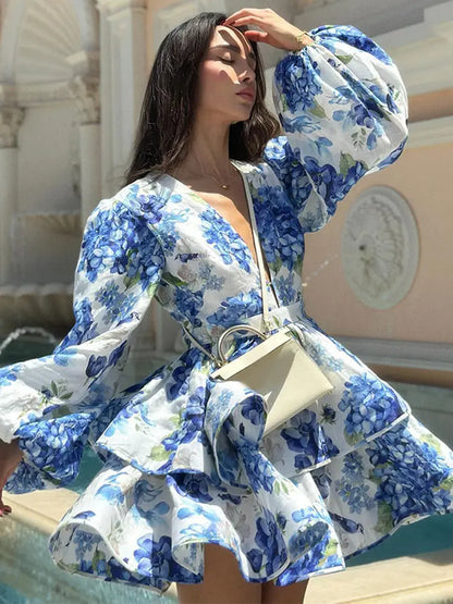 LuxeBloom Floral Print Mini Dress
