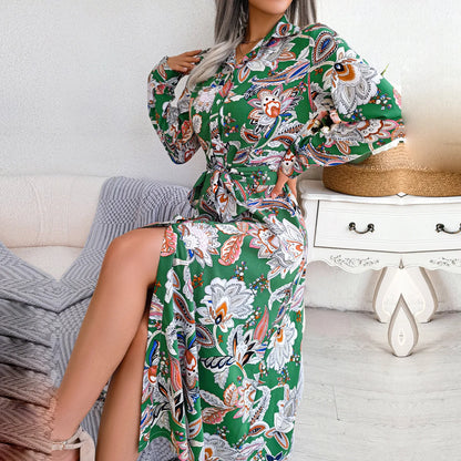 Retro Floral Print Shirt Dress