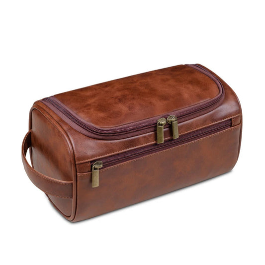  Stylish and compact toiletry bag with a durable design, featuring multiple zippers and a convenient handle for easy carrying, ideal for organizing essentials during travel.