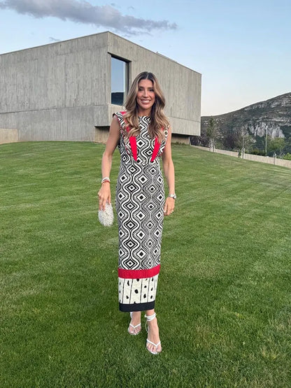 Fashion Contrast Print Slim Dress