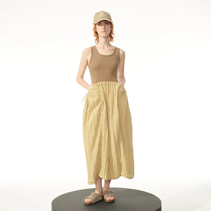 VintageCharm V-Neck Patchwork Dress Backless Loose Midi Dress
