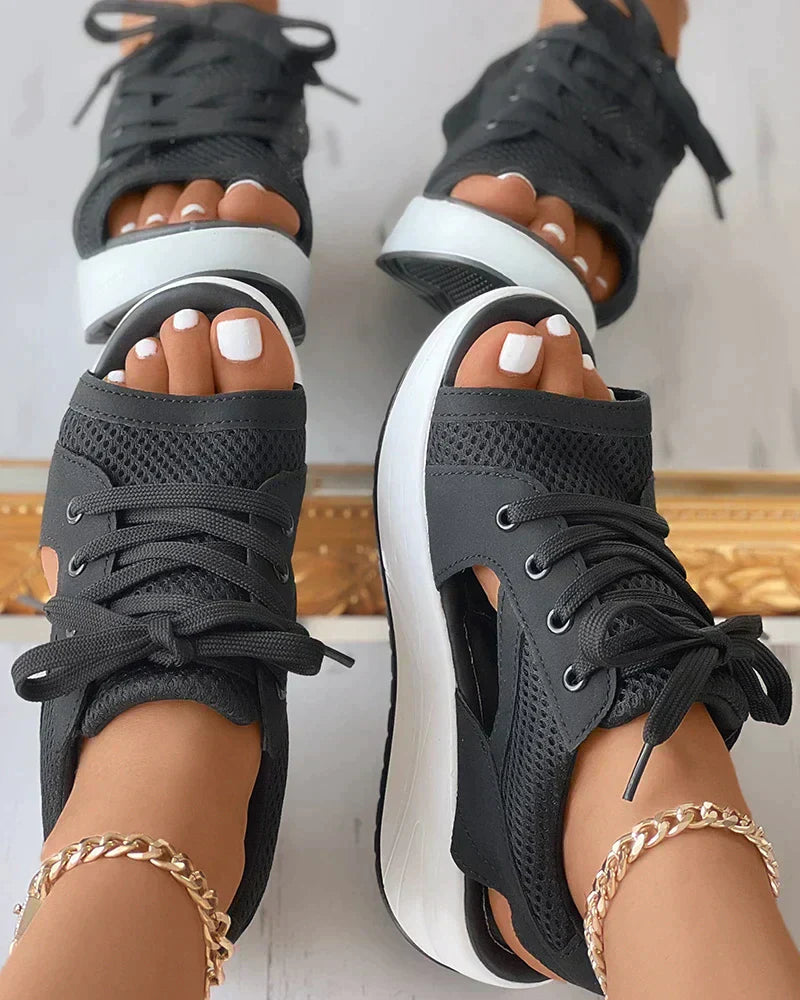 Zavanova - Orthopedic Muffin Sandals with Cutouts and Laces