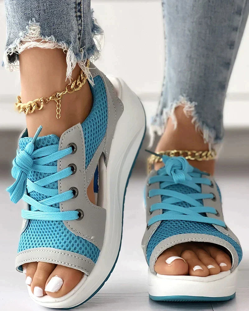 Zavanova - Orthopedic Muffin Sandals with Cutouts and Laces